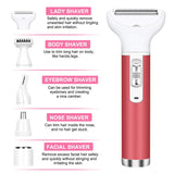 Hair Remover for Women, Painless 5 in 1 Waterproof Lady Electric Shaver USB Rechargeable, Womens Facial Shaver for Bikini,Nose Hair,Eyebrow,Arm,Leg Facial Hair Remover (Pink)