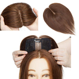Clip in Topper for Women 120% Density Remy Human Hair Silk Base Top Hairpieces Replacement Crown Wiglet 27g Short Straight 6''/6inch #4 Medium Brown