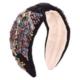 Embroidered Headband For Woamn Hand Sewing Beaded Wide Elastic Hair Hoops Bohemia Boho Knotted Turban Headband Hairband Hair Accessories (muticolor beaded)