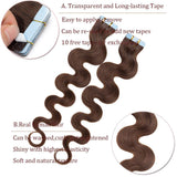 20 PCS Rooted Tape In Hair Extensions Human Hair Invisible Seamless Skin Weft Body Wave Highlight Double Side Tape Remy Human Hair Extensions Balayage Wavy For Women (20'',50g/20pcs,#4 Medium Brown)