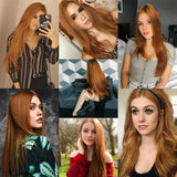 TOFAFA Long Straight Light Brown Wig Simulated Lace Scalp Natural Looking Heat Resistant Synthetic Wigs for Women Daily Cosplay 26 inch