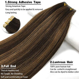 Labeh 14 inch Tape in Human Hair Extensions Ombre Dark Brown Highlighted Light Brown 20 Pieces 50g Per Pack Remy Human Hair Double Sided Tapes in Hair Extensions