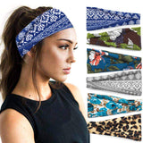 Bohend Boho Headband Wide Flower Boho Bandeau Headwear Travel Stretchy Cotton Elastic Yoga Athletic Hair Accessories for Women and Girls (F)