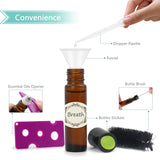 24, 10ml Roller Bottles for Essential Oils - Amber, Glass with Stainless Steel Roller Balls by Mavogel (3 Extra Roller Balls, 54 Pieces Labels, Opener, Funnel, Dropper, Brush Included)