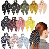 DINPREY 12Pcs Bandana Hair Scarf Scrunchies Chiffon Bowknot Scarf Hair Ties 3Pcs Floral Scrunchies Ponytail Holder with 4Pcs Stripes, 5Pcs Dots Pattern Ribbon Hair Scrunchy (Stripes, Dots, Floral A)