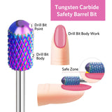 Tungsten Carbide Electric Nail Drill Bits Set for Acrylic Nails 3/32”, Emery Safety Professional Cuticle Diamond Bits for Manicure Efile, 7 Pieces Acrylic Gel Nail Kits Nail Art Salon Tools Home Use