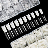 Miniyu 1000PCS Fake Nail Tips, French Style Half Cover Clear and Natural Coffin Acrylic Nail Kit for DIY at Home or Professional with 2 Boxes of 10 Sizes Each Box