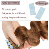 20 PCS Rooted Tape In Hair Extensions Human Hair Invisible Seamless Skin Weft Body Wave Highlight Double Side Tape Remy Human Hair Extensions Balayage Wavy For Women (16'',50g/20pcs,#6 Light Brown)