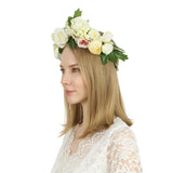 Folora Adjustable Flower Headband Hair Wreath Floral Garland Crown Headpiece with Ribbon for Wedding Ceremony Party Festival (190417E)