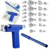 Stainless Steel Body Ear Piercing Tool Set Ear Nose Navel Piercing Machines with 12 Pairs Stainless Steel Stud Earrings for Salon Home Use(Blue)