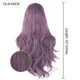 Purple Lace Front Wig GLAMADOR Fashion Wavy Long Synthetic Wig, Half Hand Tied Body Wave Wig for Women Girls Cosplay Dating Party, Heat Resistant Replacement Wigs with Wig Cap 22 inches