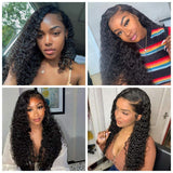 Persephone Left U Part Wig Brazilian Deep Wave Curly Human Hair Wigs for Black Women Glueless None Lace Front Machine Made Wigs 150% Density Natural Color 16 Inch