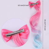 6 Pcs Hair Braided Extension with Cute Clips Bows for Girls Teens Toddlers Kids Party Birthday Hair Accessories