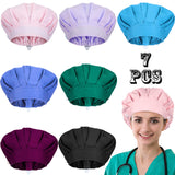 SATINIOR 7 Pieces Bouffant Hats with Buttons Headwrap Caps with Sweatband Multicolor Elastic Hair Covers for Men Women