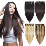 Clip in Hair Extensions Long Straight 8PCS 100% Remy Human Hair Pieces for Women Dark Blonde mix Bleach Blonde Clip on Hair Extensions