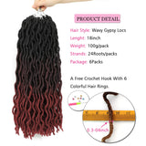18 inch Wavy Faux Locs Crochet Hair 6PCS Gypsy Locs 3 Tone Ombre Curly Goddess Locs Crochet Twist Braiding Hair Extensions Braids Dreadlocks 24Roots/PCS (0M1B/99j/530#)