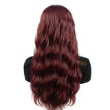 Long Wavy Wig with Bangs 24 Inch Synthetic Wine Red Long Wave Wigs for Women Heat Resistance Burgundy Wig for Everyday Wear Cosplay Use