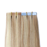 14 Inch 30g Tape in Remy Human Hair Extensions Thin Highlight #18/613 Sandy Beige Mix Bleach Blonde Long Straight Glue in Hairpieces Seamless Skin Weft with Invisible Double Sided Tape 20pc/pack