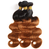 Seelaak Ombre Brown Bundles Body Wave Hair 3 Bundles Ombre T30/1B Two Tone Colors 10A Brazilian Remy Hair Extensions for Black Women (10 12 14)