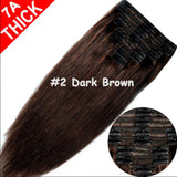 160g 22" #2 Dark Brown Full Head Clip In Remy Human Hair Extensions Unprocessed Thick Soft Straight 8 Pieces 18 Attached Double Weft