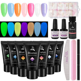 SEISSO Glow in The Dark Poly Nail Gel Kit, 7 Colors Night Glow Nail Extension Gel Enhancement Starter Gel with Slip Solution All-in-One Builder Gel for Beginners Nail Arts Manicurist