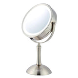 Ovente Table Top Makeup Mirror 7 Inch 1X, 8X Full View Magnification Cool White LED Lights, Distortion Free Design, Double-Sided, Battery Powered and 360 Degrees Rotation Nickel Brushed MDT70BR1X8X