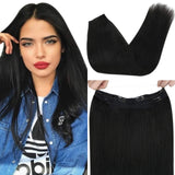 VeSunny Black Hair Extensions Halo Hair with Clip Hidden Invisible Crown Halo Hair Extensions Black Human Hair Straight Halo Extensions Black 80g