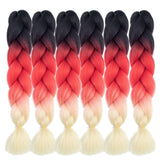 6pc/lot Ombre Braiding Hair Synthetic Braiding Hair Extensions (24inch, black-red-blonde) …
