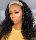 Human Hair Headband Wig Deep Wave Human Hair Wigs for Black Women Glueless None Lace Front Wigs 150% Density 16inch