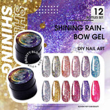 ROSALIND Glitter Gel Nail Polish Shiny Rainbow Super Glitter Set 5ml 12 Christmas Winter Colors Bright for Nail Art Design Need LED/UV Lamp Trendy Sparkle Nail Manicure Set(Without Brush)
