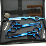 5.5 Inches Hair Cutting Scissors Set with Razor Combs Lether Scissors Case,Hair Cutting Shears Hair Thinning Shears for Personal and Professional (Blue)