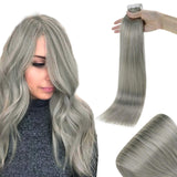 RUNATURE Human Hair Tape in Extensions 20 Inch Solid Grey Blonde Hair Glue in Extensions 50g 20 Peces Highlight Blonde Tape in Human Hair Extensions Natural Hair