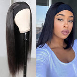 VIVIBABI Headband Wigs Human Hair for Black Women 10A Straight Brazilian Remy Hair Wigs Gluess Full Head Extension Machine Made Headband Scarf Wig 180% Density Natural Color 16 Inch…