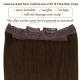 LaaVoo Halo Hair Extensions with Invisible Fish Line Dark Brown Halo Remy Human Hair Extensions Brown Halo Natural Hair Extensions Dark Brown Halo Wire Extensions Silky Straight Thick Ends 80g 14"