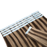 18 Inch Tape in Hair Extensions Remy Human Hair 30g Thin Highlight #4/27 Meidum Brown Mix Dark Blonde Long Straight Seamless Skin Weft Glue in Balayage Human Hairpieces 20pc/pack +10 Free Tape Bonds
