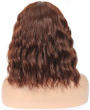 Lizzy Short Brown Wavy Wigs with Bangs for Women Natural Looking 14" Short Curly Bob Wig Heat Resist Synthetic Curly Wavy Wig