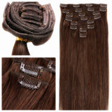 Friskylov 18Inch Straight Human Hair Extensions Clip in Hair Double Weft Brazilian Clip in Human Thick Hair Extensions Drak Brown 120G Long Wave Real Hair for Women 8Pcs/Lot with 20Clips