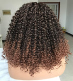 Lizzy Short Curly Bob Wigs for Black Women Kinky Curly Wavy Black with Brown Highlights Wig Synthetic Natural Looking Heat Resistant Short Curly Wig