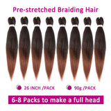 Pre stretched Braiding Hair 26inch 8 packs Hot Water Setting Professional Box Braid Yaki Texture Soft Itch Free Synthetic Fiber Crochet Twist Braids Hair Extensions (1B/350)