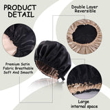 Satin Bonnet Sleep Bonnet Cap, 3 Pcs Double Layer Reversible Adjustable Satin Cap for Sleeping Hair Bonnet