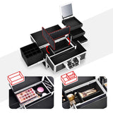 Joligrace Makeup Train Case Organizer Box Professional Multi-Purpose Cosmetic Storage with Sliding Trays, Polish Slots & Mirror, Portable Lockable with Keys, Large Black