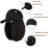 Qlenkay Baseball Cap Hair with 14 inch Wave Curly Bob Hairstyle Adjustable Wig Hat Attached Short Extensions Synthetic for Women Dark Brown