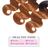 Seelaak Ombre Brown Bundles Body Wave Hair 3 Bundles Ombre T30/1B Two Tone Colors 10A Brazilian Remy Hair Extensions for Black Women (10 12 14)