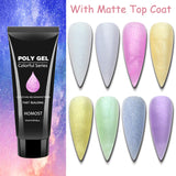 HOMOST Poly Nail Gel Kit, Glitter PolyGel Nail Extension Kit, 8 Colors Nail Builder Gel Extension Kit, With Base Coat Glossy Matte Top Coat