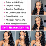 Human Hair Headband Wigs for Black Women Body Wave Headband Wigs Human Hair Machine Made None Lace Front Human Hair Wigs Brazilian Virgin 150% Density Natural Color Headband Wigs Body Wave