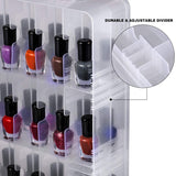 DreamGenius Portable Nail Polish Clear Organizer for 48 Bottles, Double Side and Locking Lids Gel Polish Storage Holder, Space Saver with 8 Adjustable Dividers