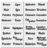 mDesign Plastic Stackable Plastic Bathroom Vanity Countertop Storage Cosmetic Organizer Box with Hinged Lid for Makeup, Beauty, Hair, Nail Supplies - Pack of 4, Includes 32 Labels - Clear