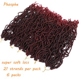 New Locs Crochet Hair 18 inch Ombre Burgundy Crochet Locs 6 Packs/Lot Pre Looped Braids 21 Strands (18inch, TBUG)