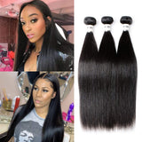 Straight Brazilian Hair Weave Bundles 16 18 20 Remy Human Hair Bundles Double Weft Hair Weaving 100% Unprocessed Human Hair Natural Color Hair Extension (16 18 20)