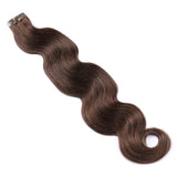 Valiilo Tape in Wavy Hair Extensions Human Hair Seamless Skin Weft Human Hair Body Wave Dark Brown #2 Human Hair Seamless Tape in Hair Soft Wavy Brown Real Hair Weft 70grams 20pcs/pack